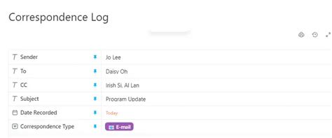 Correspondence Log Template By Clickup™ Template By Clickup™