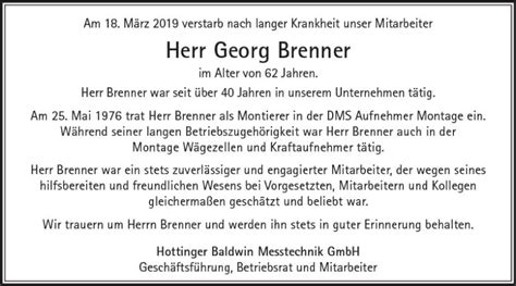 Traueranzeigen Von Georg Brenner Vrm Trauer De