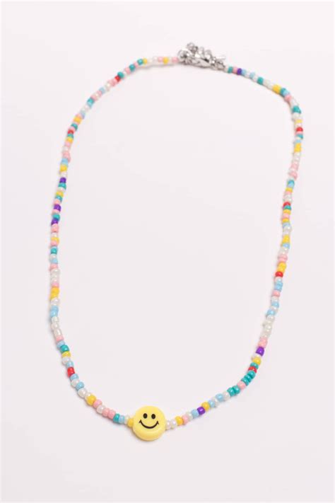 Smiley Face Seed Bead Necklace - Ragstock.com