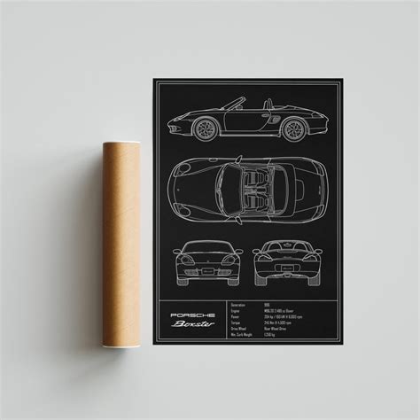 Porsche 986 Boxster Blueprint Poster Etsy