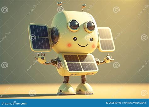 Cute Robot Recharging Its Solar Panels Made With Generative AI Stock