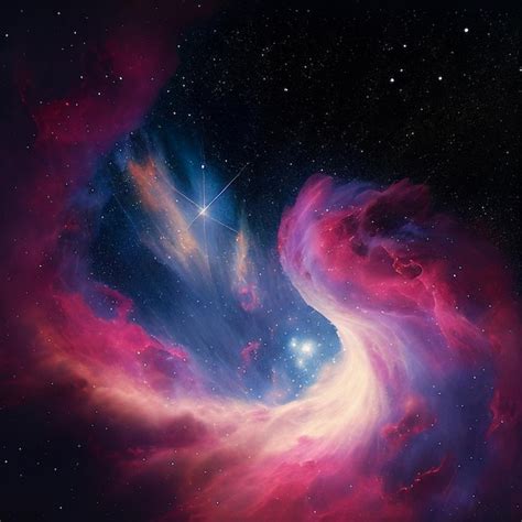 Premium AI Image | A painting of a nebula with a blue star and a pink ...