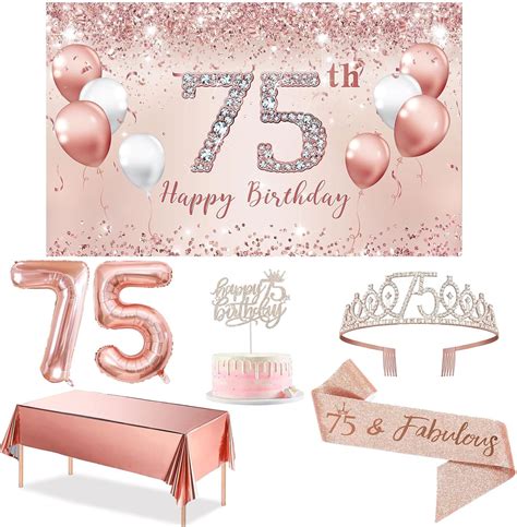 Trgowaul 75th Birthday Decorations Party Set For Women Rose Gold 75 Birthday Banner