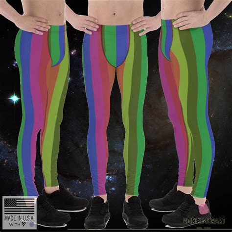 Rainbow Colorful Vertical Stripe Vintage Style Mens Leggings Meggings