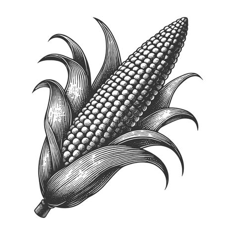 Engraved Corn Cob Illustration Raster Illustration Stock Illustration