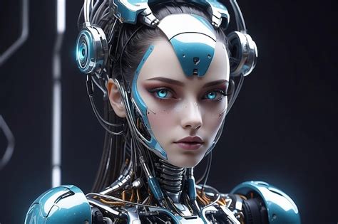 Premium Photo | Woman futuristic robot with wires all overs