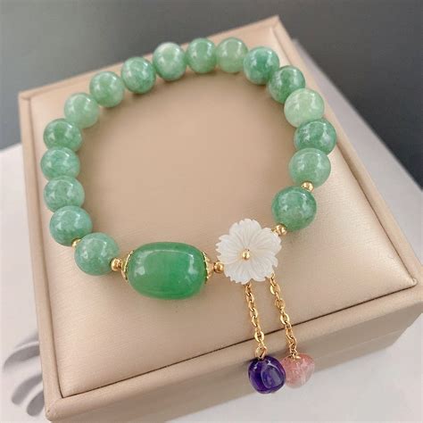 real jade bracelet  flower charm  women jade bead bracelet