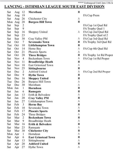 Isthmian League fixtures 2023/24 LANCING FC – Lancing FC