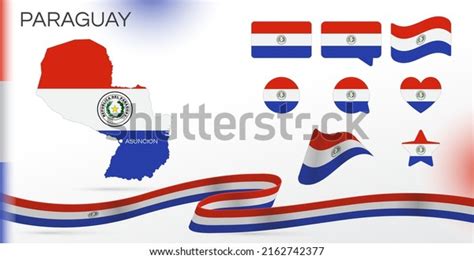 Paraguay Flags Set Various Designs Map And Capital City World Flags