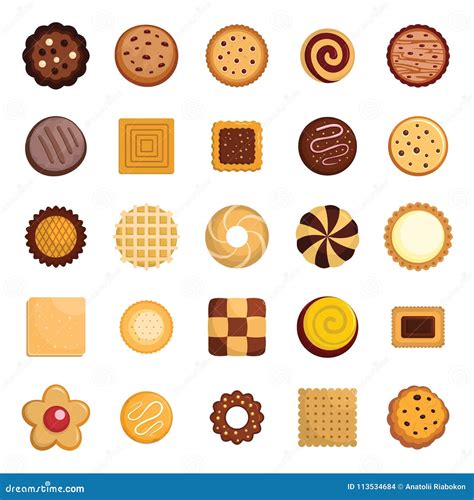 Cookies Biscuit Icons Set Flat Style Stock Vector Illustration Of