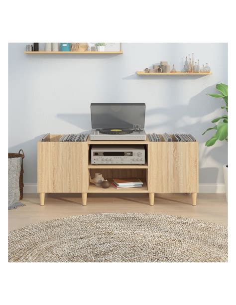 Meuble Platine Vinyles Ch Ne Avec Rangement Vinyles Pieds Scandi Ciel