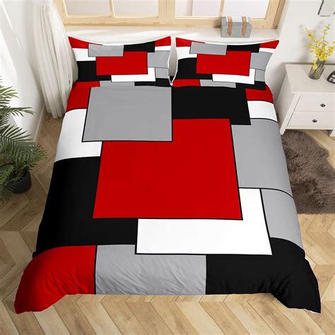 YST Red Grey Black White Duvet Cover for Women Men,3D Modern Square ...