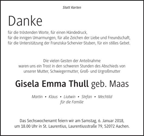 Traueranzeigen Von Gisela Emma Thull Aachen Gedenkt