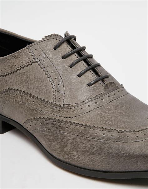 Asos Oxford Brogue Shoes In Grey Leather With Contrast Sole In Gray For