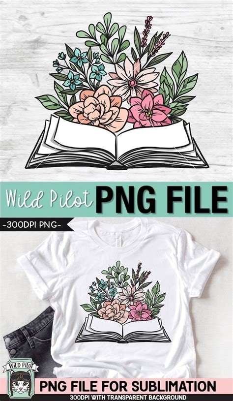 Book Lover SUBLIMATION Design PNG File Floral Open Book Sublimation