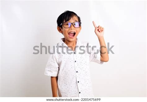 Adorable Asian Boy Wearing Glasses Standing Stock Photo 2201475699