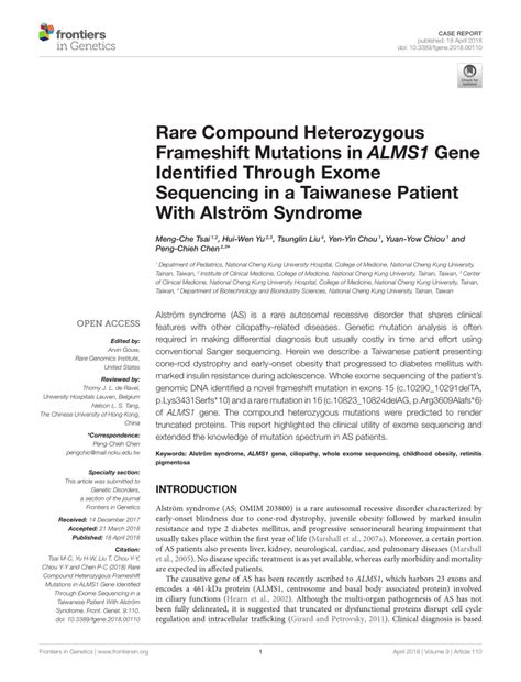 Pdf Rare Compound Heterozygous Frameshift Mutations In Alms Gene