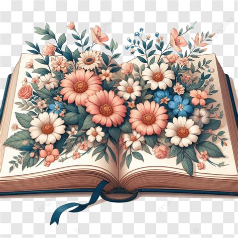 Floral Open Book Illustration Fantasy Open Book Magical PNG