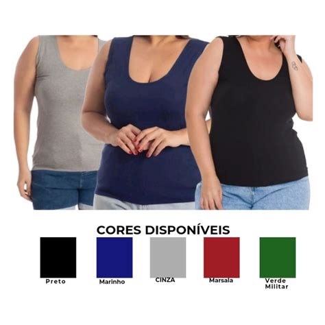 Kit Regatas Al A Larga Feminina Plus Size Blusinha B Sica Shopee Brasil