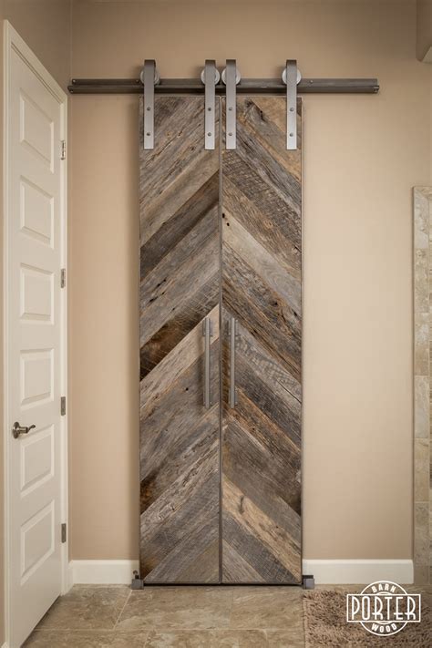 Chevron Bi Part Tobacco Grey Sliding Doors Porter Barn Wood