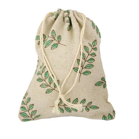 10 X Linen Jute Cloth Sack Jewelry Pouch Drawstring Gift Bags Leaf