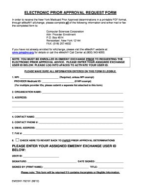 Fillable Online Electronic Prior Approval Request Form Emedny Fax