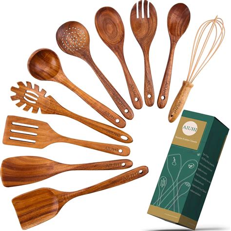 Pack Wooden Spoons For Cooking Teak Wood Kitchen Utensils Set For