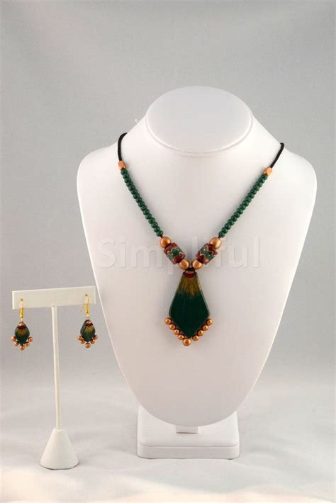 Terracotta Green Spear Necklace And Earring Set Terracotta Jewellery