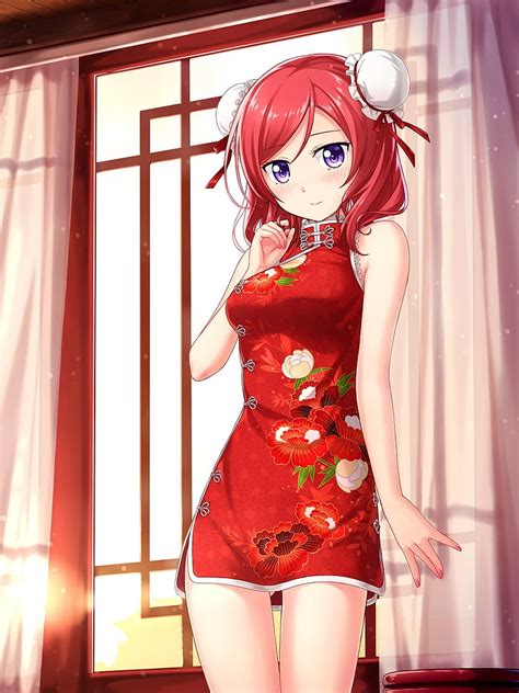 Anime Anime Girls Love Live Cabelos Longos Olhos Roxos Ruiva