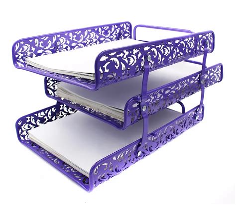 EasyPAG 3 Tier Desk Letter Tray Carved Hollow Flower Pattern Design