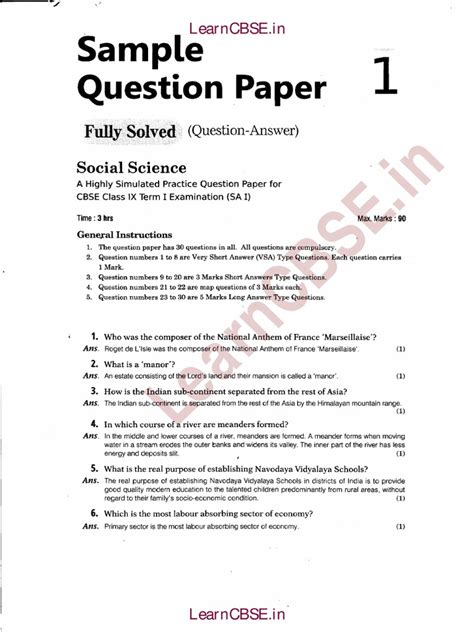 Cbse Class 9 Sample Papers Sa1 Solved Social Science 01