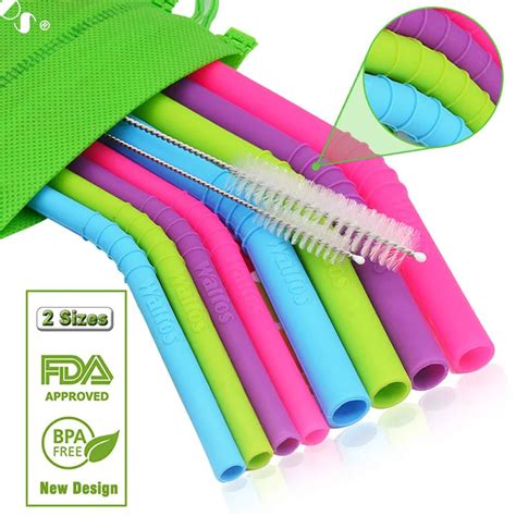 Walfos Pieces Set Reusable Silicone Straws Set Extra Long Flexible