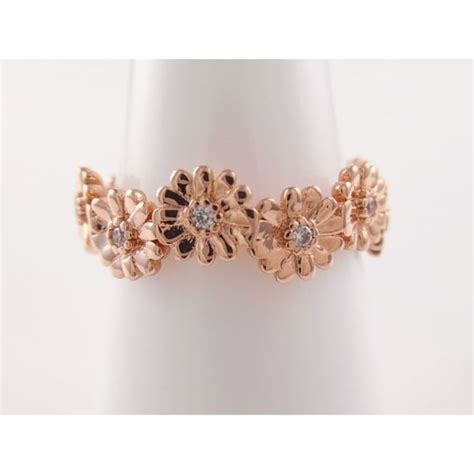 Sparkling Daisy Flower Pandora Rose Gold Plated Crown Ring C