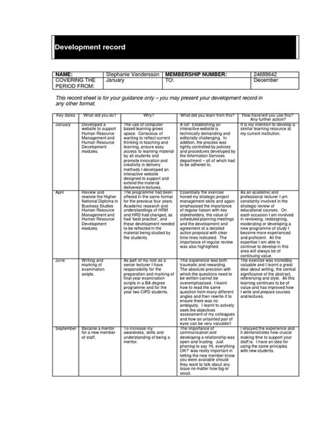 Cpd Record Plan Academic Example Pdf Human Resource Management Applied Psychology