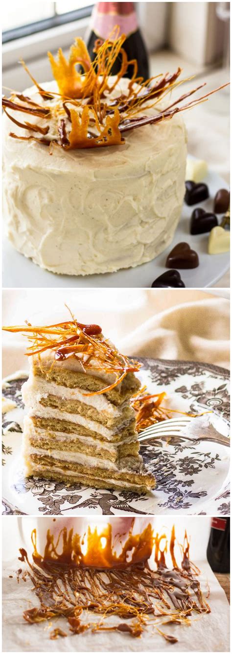 Honey And Mascarpone Cream Layer Cake Medovik With Caramel Flames