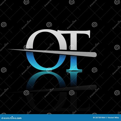 Initial Logotype Letter OT Company Name Colored Blue And Silver Swoosh