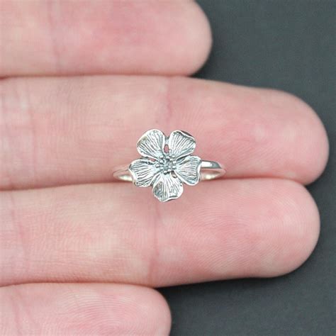 Sterling Silver Cherry Blossom Flower Ring Sterling Silver Single