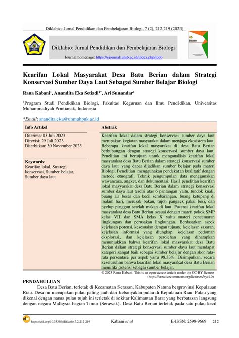 Pdf Kearifan Lokal Masyarakat Desa Batu Berian Dalam Strategi