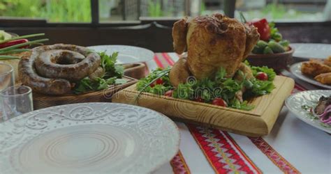 Table With Ukrainian Dishes Ukrainian National Food Stock Video