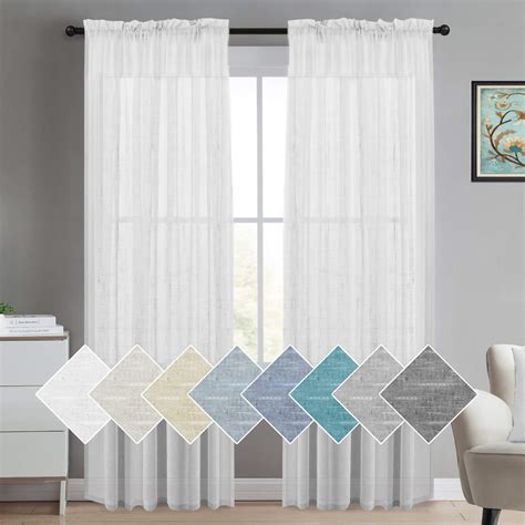 Buy Turquoize Sheer Linen Curtains 84 ines White Linen Curtain Panels ...