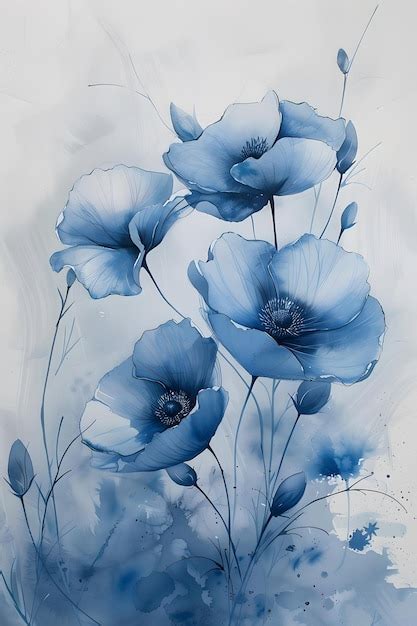 Premium Photo Blue Poppies On A White Background