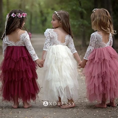 White Lace And Ruffled Tulle Flower Girl Dresses Xdressy