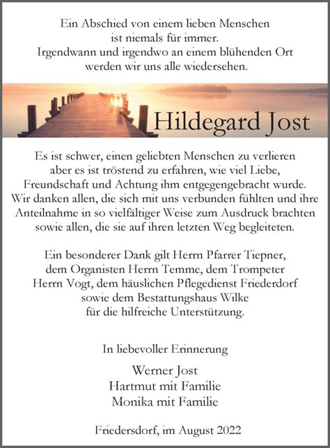 Traueranzeigen Von Hildegard Jost Trauer Anzeigen De