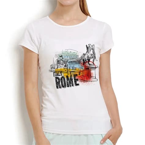 Włochy Roma miasto akwarela rysunek bez nadruku na klej tshirt femme