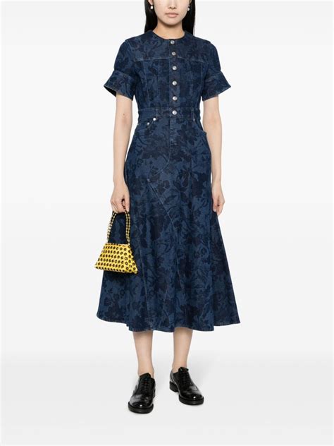 Erdem Floral Print Denim Midi Dress Farfetch