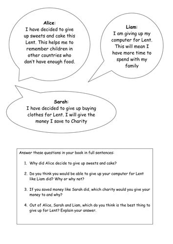 Lent Worksheet | Teaching Resources