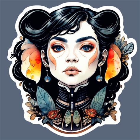 Premium PSD Woman In Black Hair Sticker Art Chibi Kawaii Style