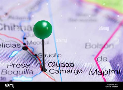 Ciudad Camargo Pinned On A Map Of Mexico Stock Photo Alamy