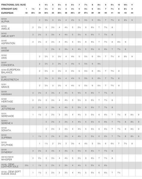 Bloch Shoe Size Conversion Chart A Visual Reference Of Charts Chart