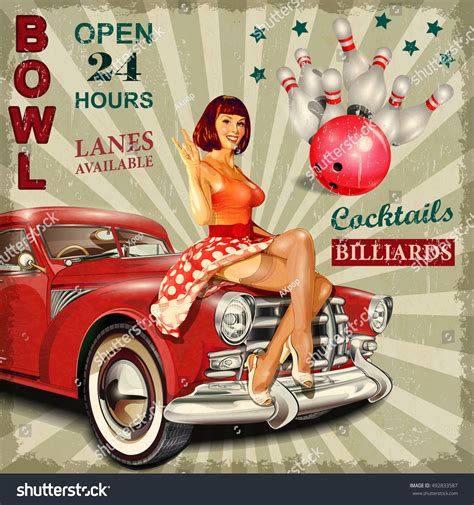 Bowling Vintage Poster Pinup Girl Retro Stock Vector Royalty Free